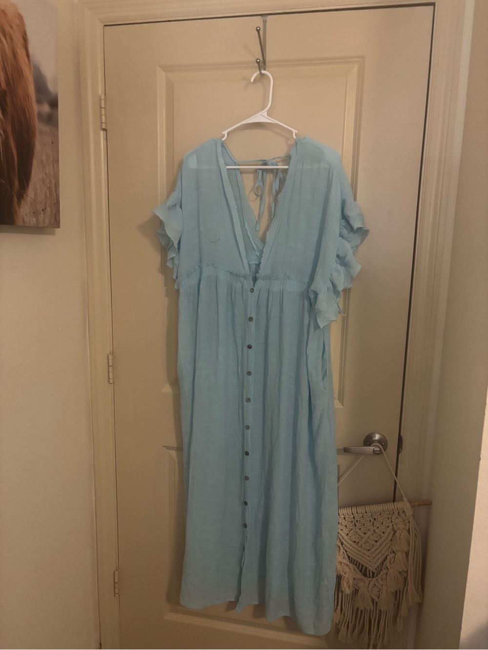 Light Blue Button-Front Ruffle Sleeve Maxi Dress - Picture 4 of 4